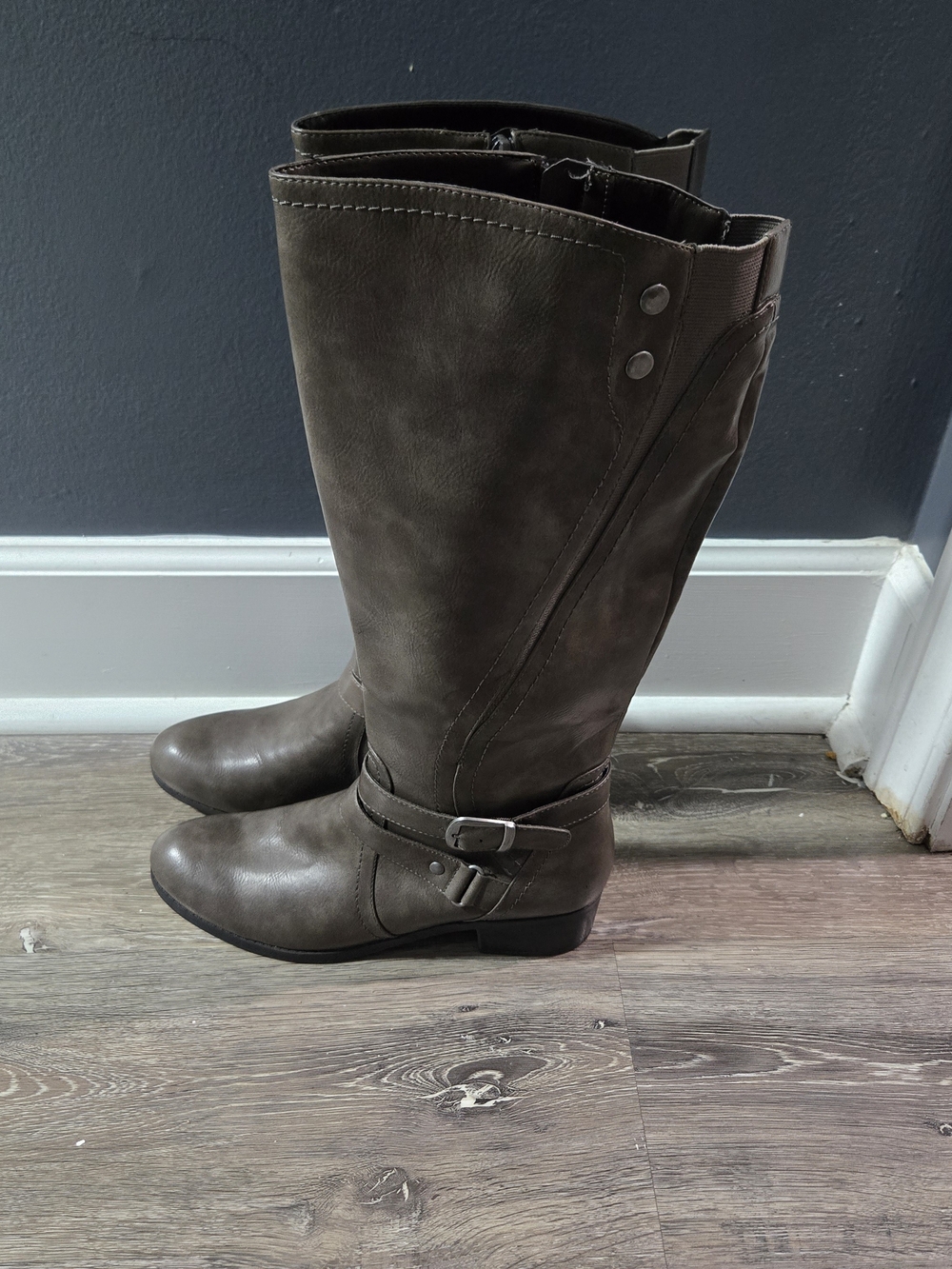 Unisa Taupe Faux Leather Knee High Riding Boots Women's 8M